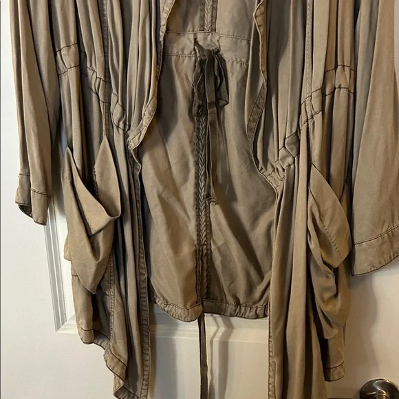 NEW LISTING! From ANTHROPOLOGIE Tan Open Front Jacket with Pockets - Picture 4 of 6